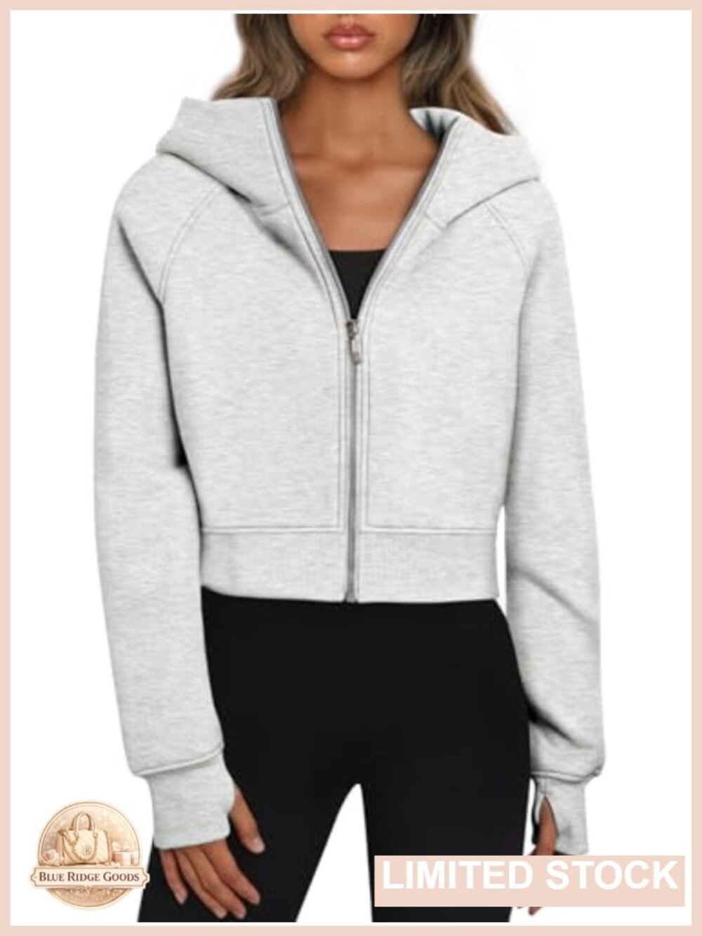 Zip Up Cropped Hoodie Sweatshirt Long Sleeve Casual Fall